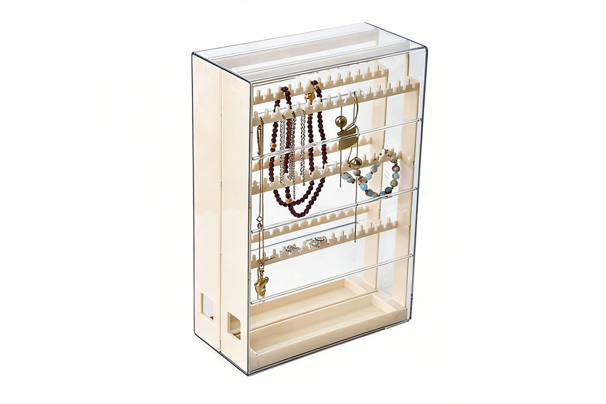 2-Tier Jewelry Organizer with Pull Out Drawer Earring Storage Box Display Case for Earrings Necklace Rings Studs