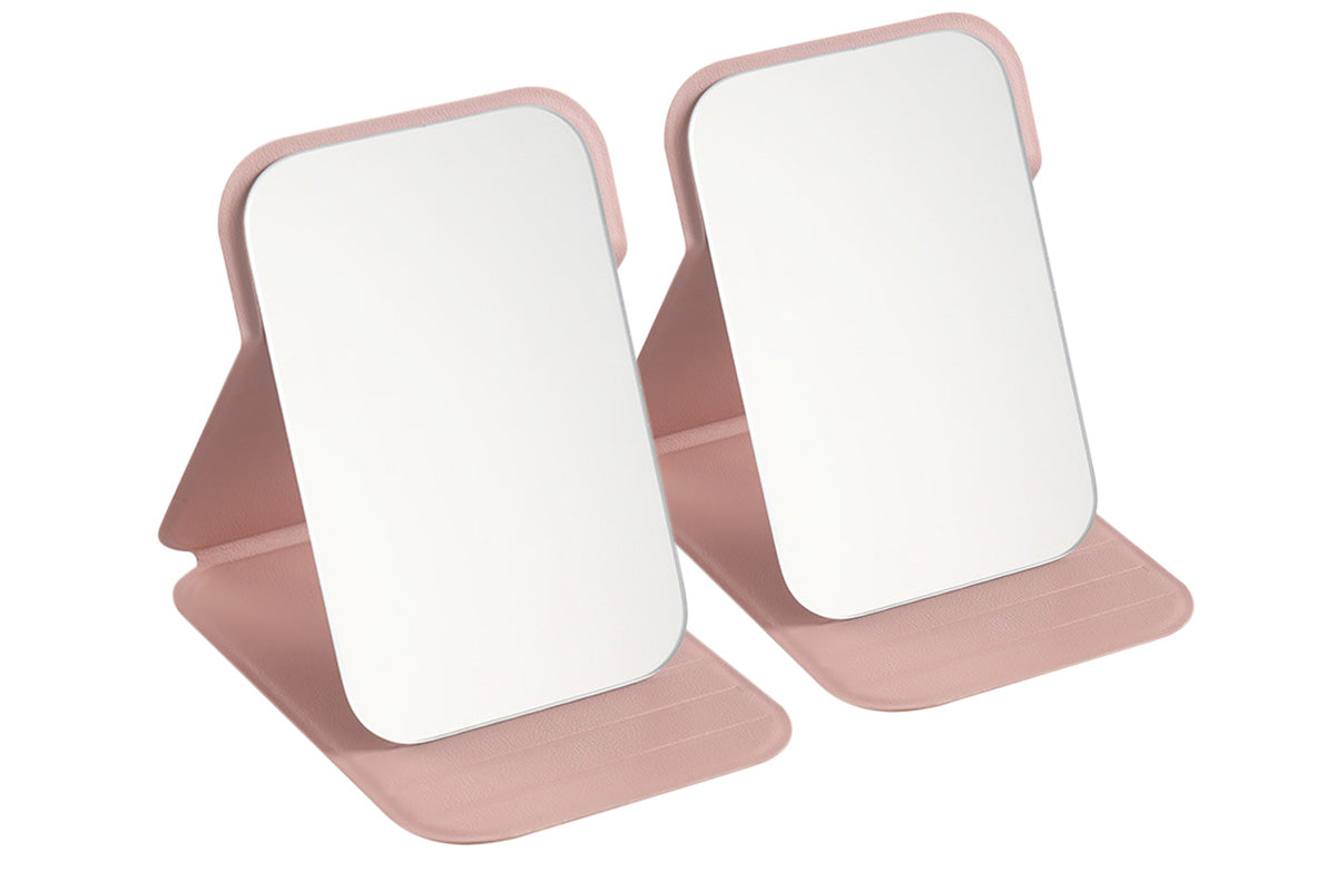 2-Pack Medium Foldable PU Leather Makeup Mirror Portable Travel Vanity Mirror