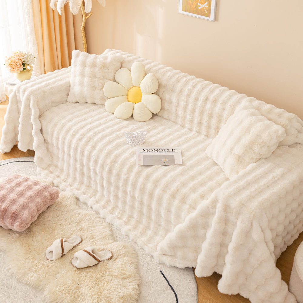 Warm Fuzzy Cozy Fluffy Feel Ruched Couch Blankets Soft Sofa Cover