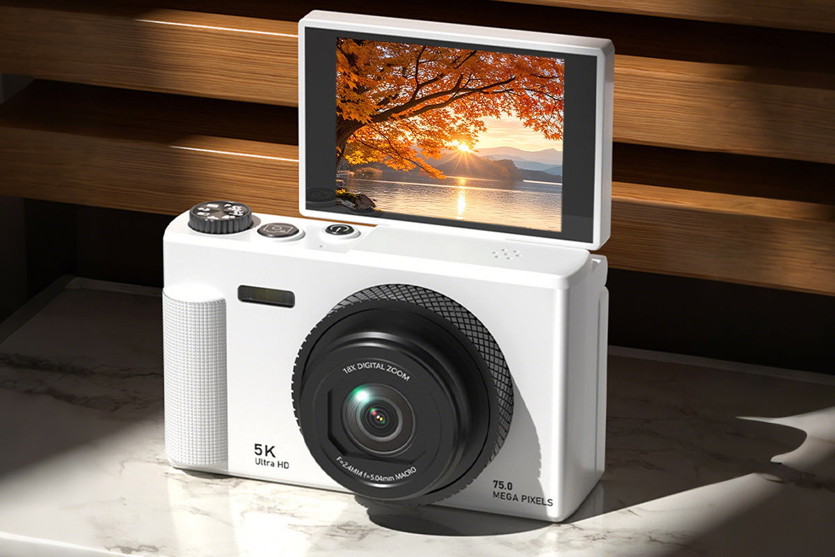 5K Digital Camera 18X Zoom Flip Screen Point and Shoot Camera with 64GB Memory Card