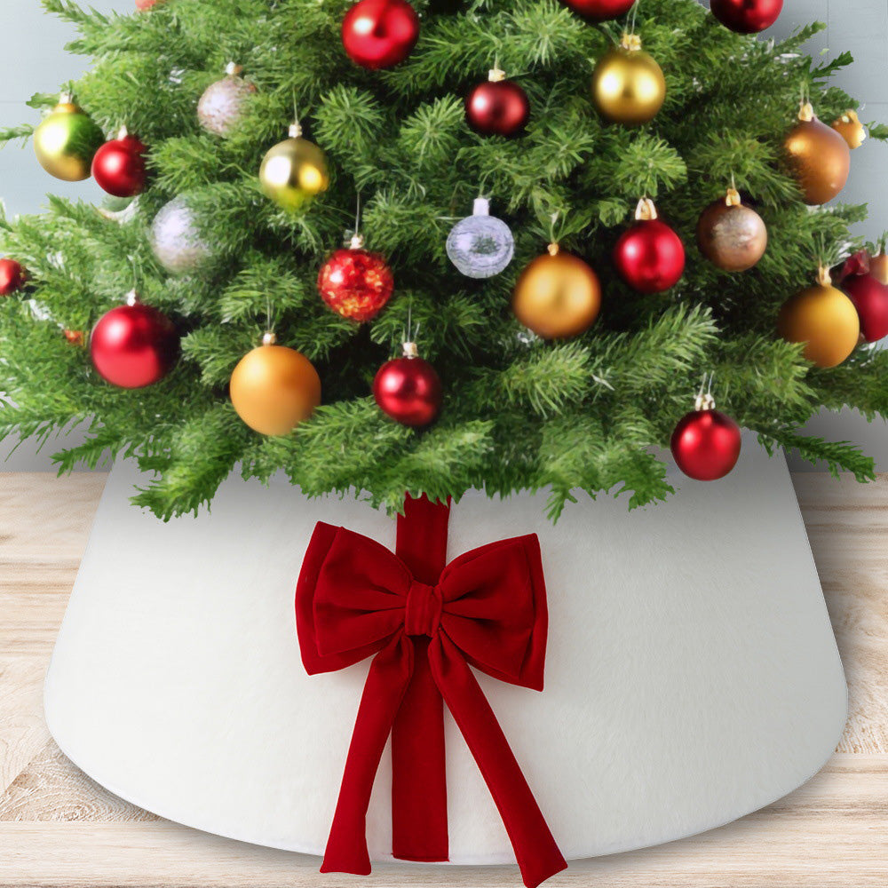 Christmas Tree Collar with Bow Holiday Tree Decor for Tree Stand and Wire Cover-White