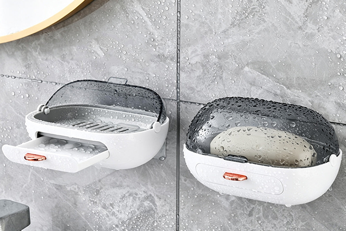 2pcs Soap Dish with Drip Tray Self-Adhesive Wall-Mounted Drain Tray Bar Soap Holder