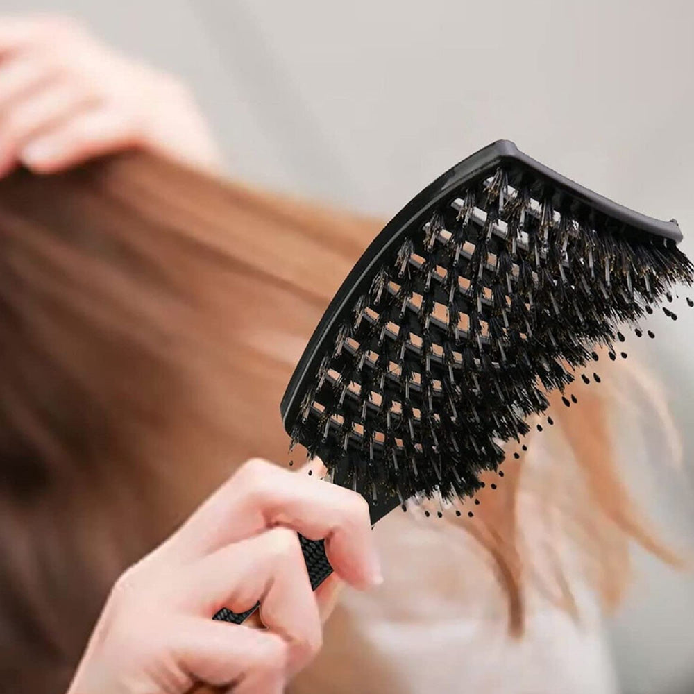 Detangle Nylon Boar Bristle Brush Head Scalp Massage Comb For Fine Hair