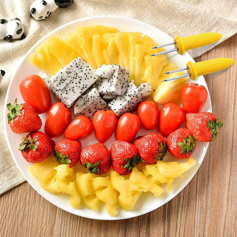 10 PCS Stainless Steel Corn Holders with Kernel Design Grip for BBQ