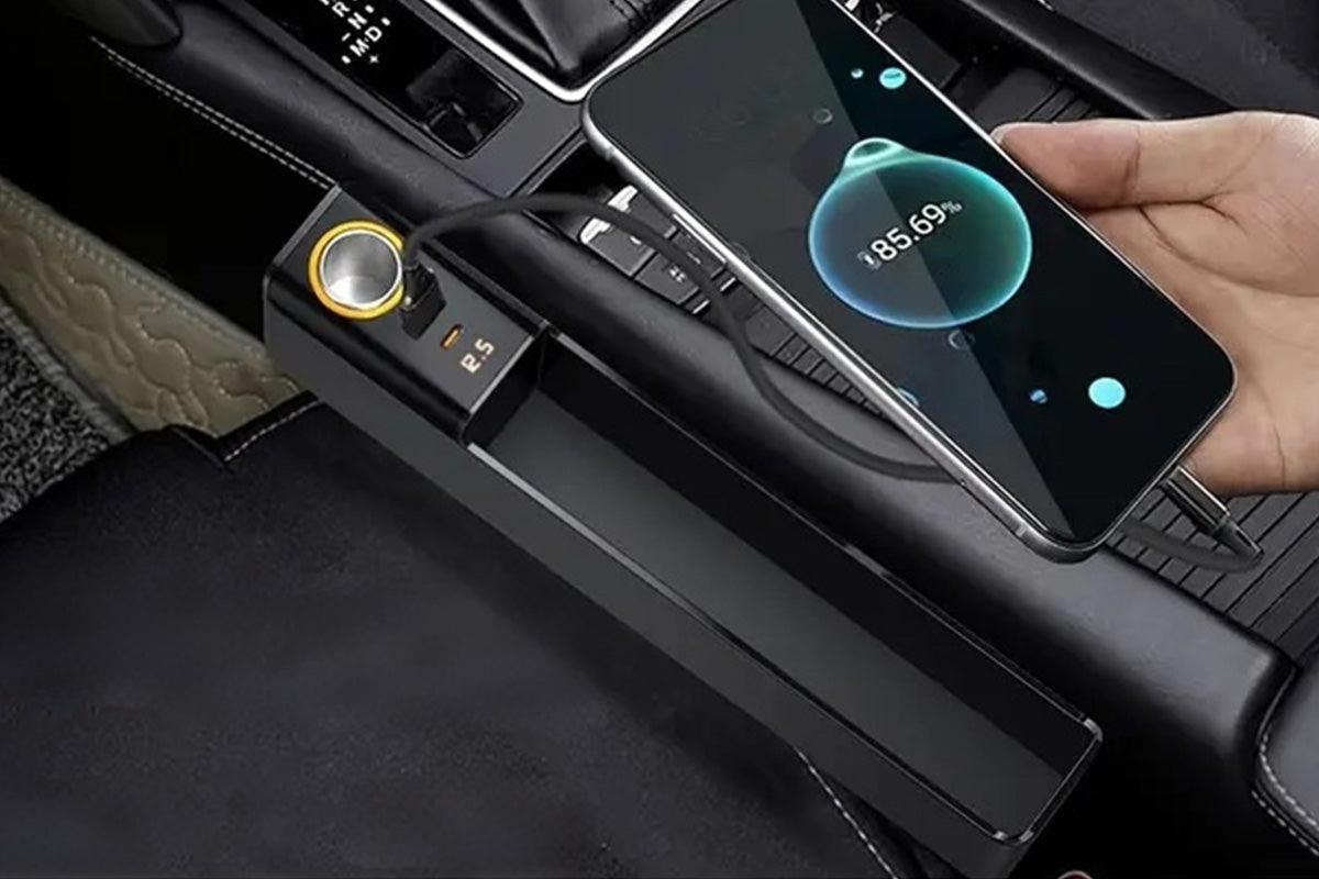 Car Seat Gap Organizer with USB-C USB Ports Console Side Pocket Storage Box