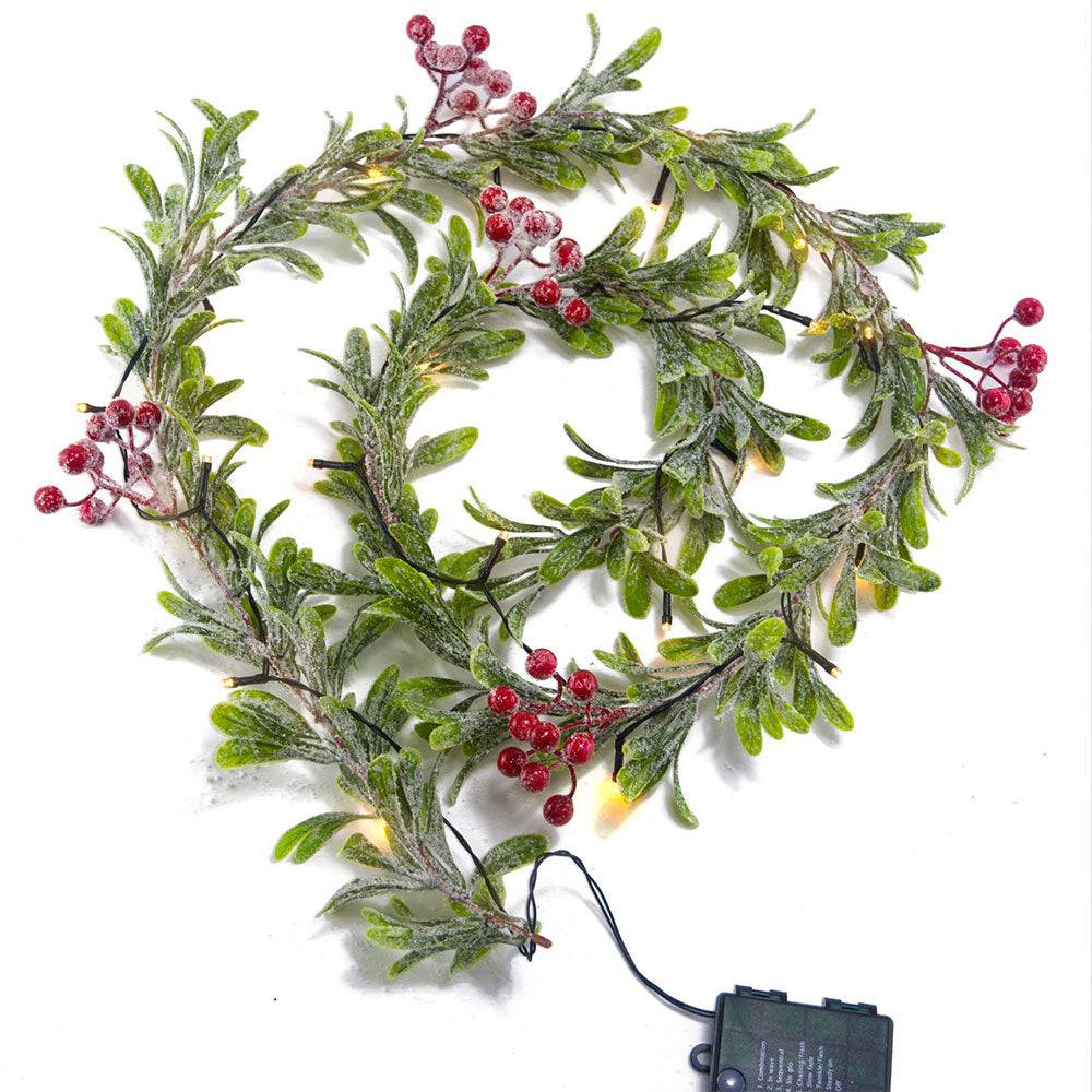 Christmas Mistletoe Rattan with Lamp String Artificial Mistletoe Leaves Berries String