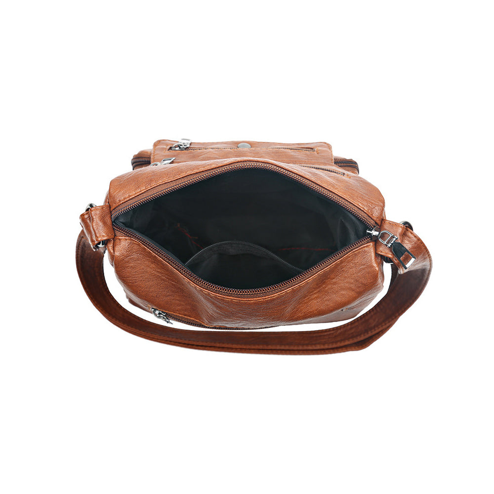 Retro Multi Pockets Crossbody Bag PU Leather Crossbody Shoulder Bag for Women