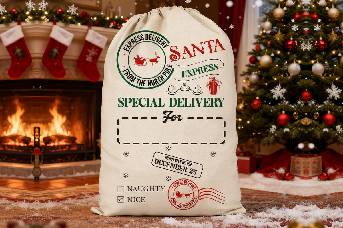 2Pcs Christmas Gift Canvas Bags Santa Sacks Drawstring Christmas Bags