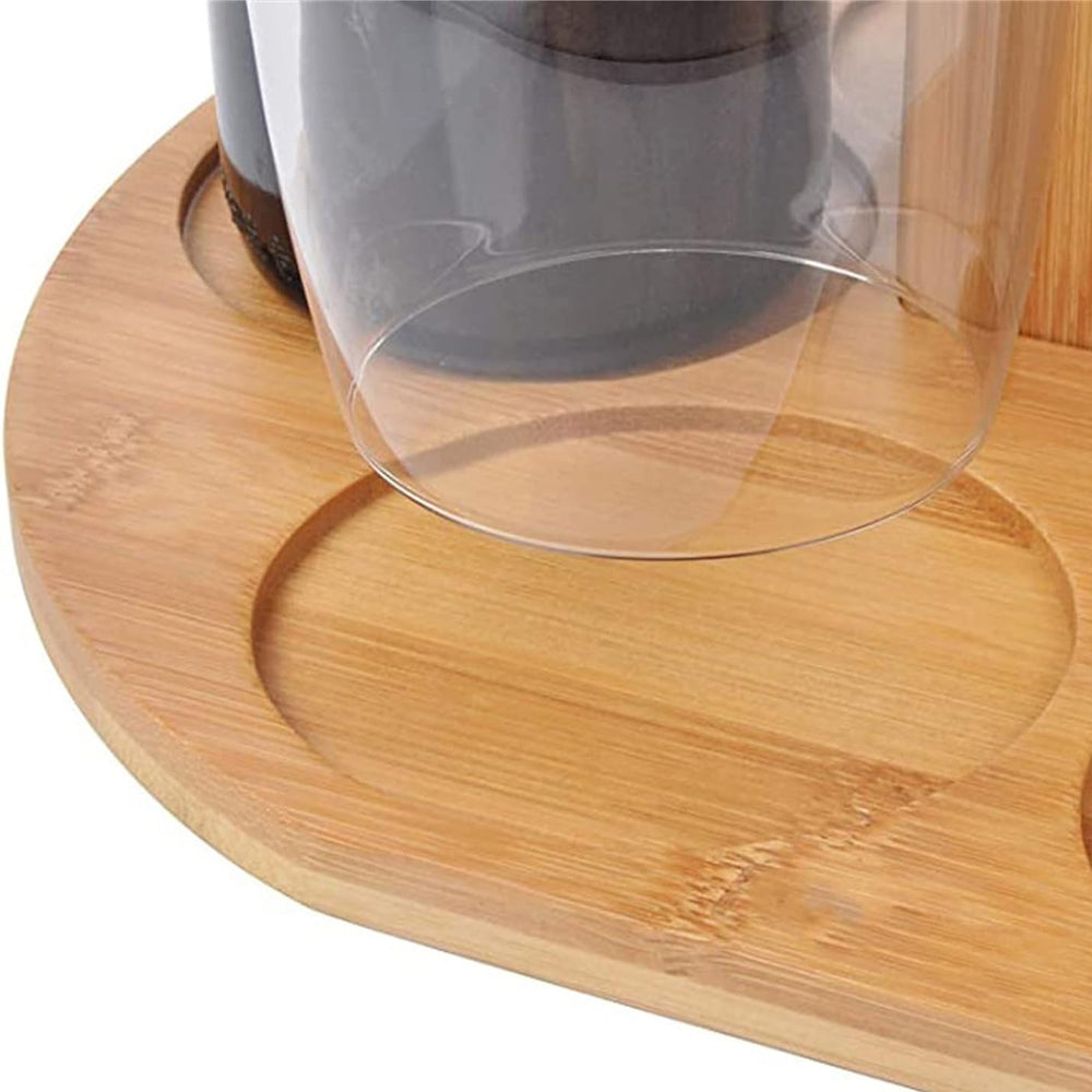 Bamboo Wine Storage and Display Rack Holds 2 Bottles and 4 Glasses