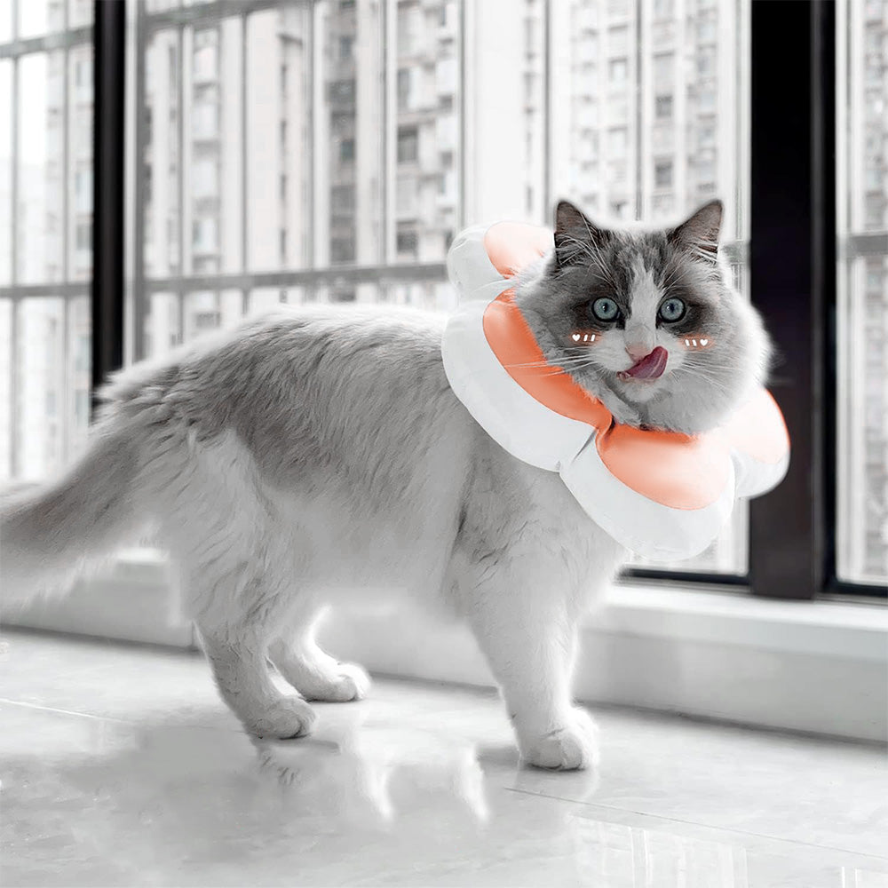 Cute Flower Cat Cone Collar Anti-Bite Lick Wound Healing Protective Neck Collar-Peach Blossom