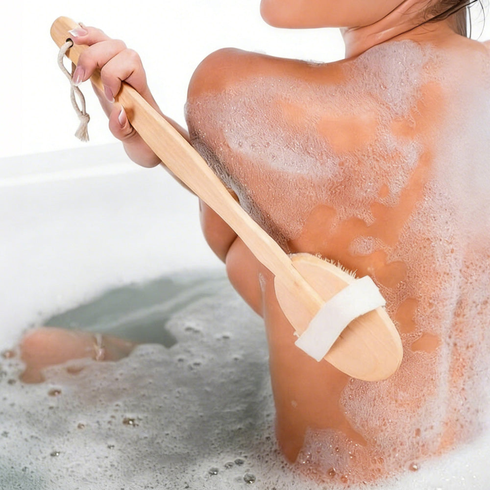 2 Pieces Long Handle Back Shower Brush with Detachable Hand Strap