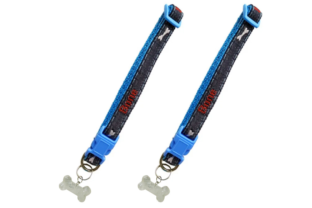 Adjustable Dog Collar with Bone Pendant Nylon Puppy Collar for Small Dogs