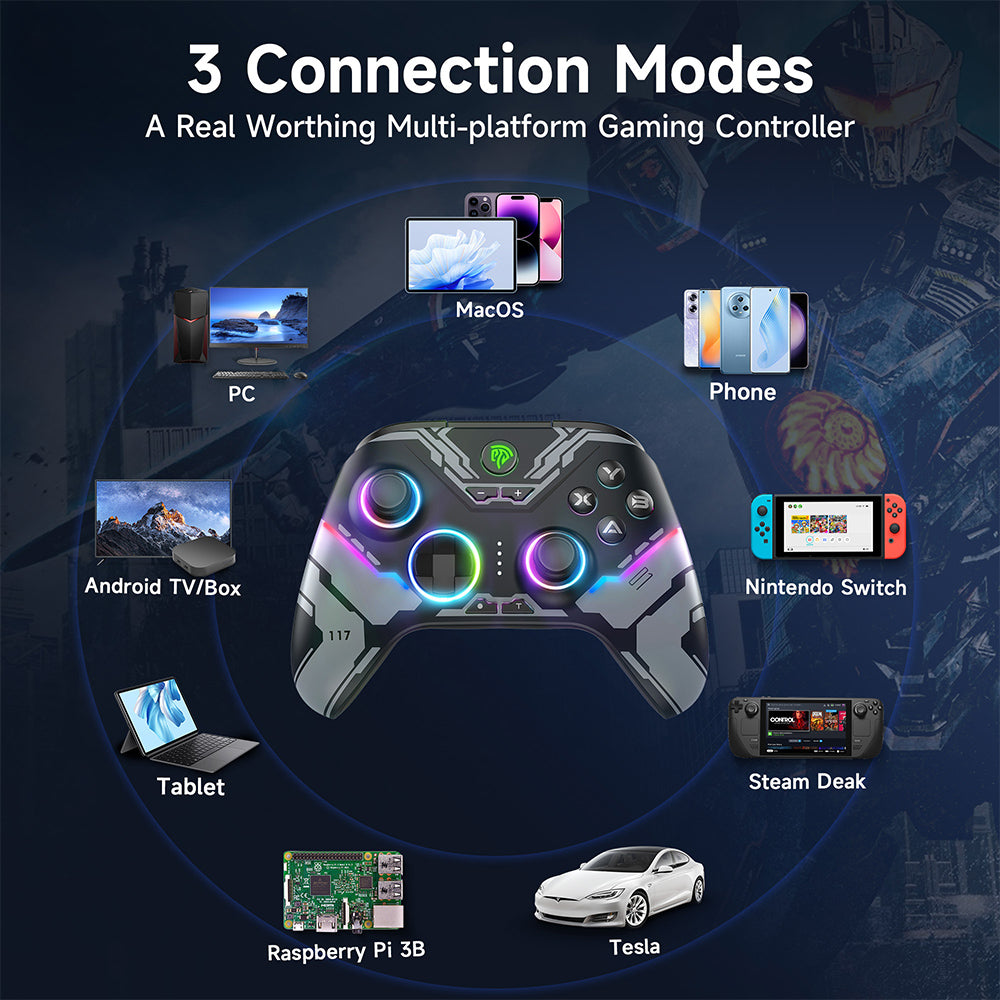 EasySMX X15 PC Controller Wireless Bluetooth Controller with Hall Joysticks Triggers RGB Lighting for Switch Windows PC Android
