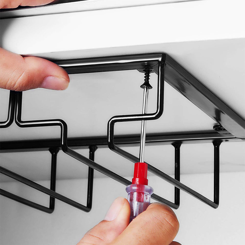 Under Cabinet Wine Glass Rack with 4 Slots for Stemware Storage