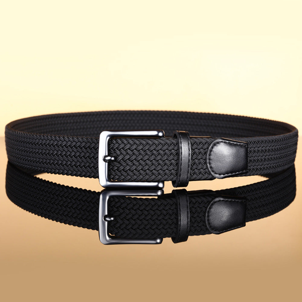 Elastic Braided Stretch Belt Adjustable Men Belt for Golf Pants Casual Shorts Jeans-Black