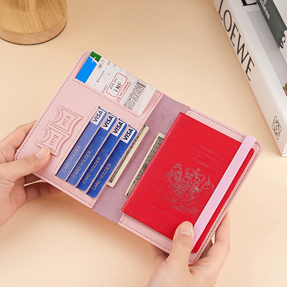 RFID Blocking Passport Holder Travel Wallet PU Leather