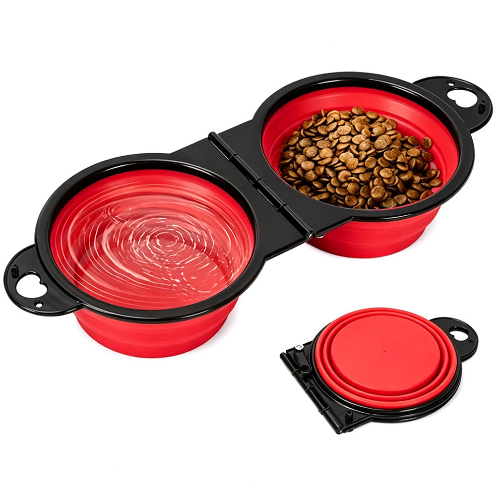 Portable Foldable Dual Pet Bowls for Cats Dogs Outdoor Home Use