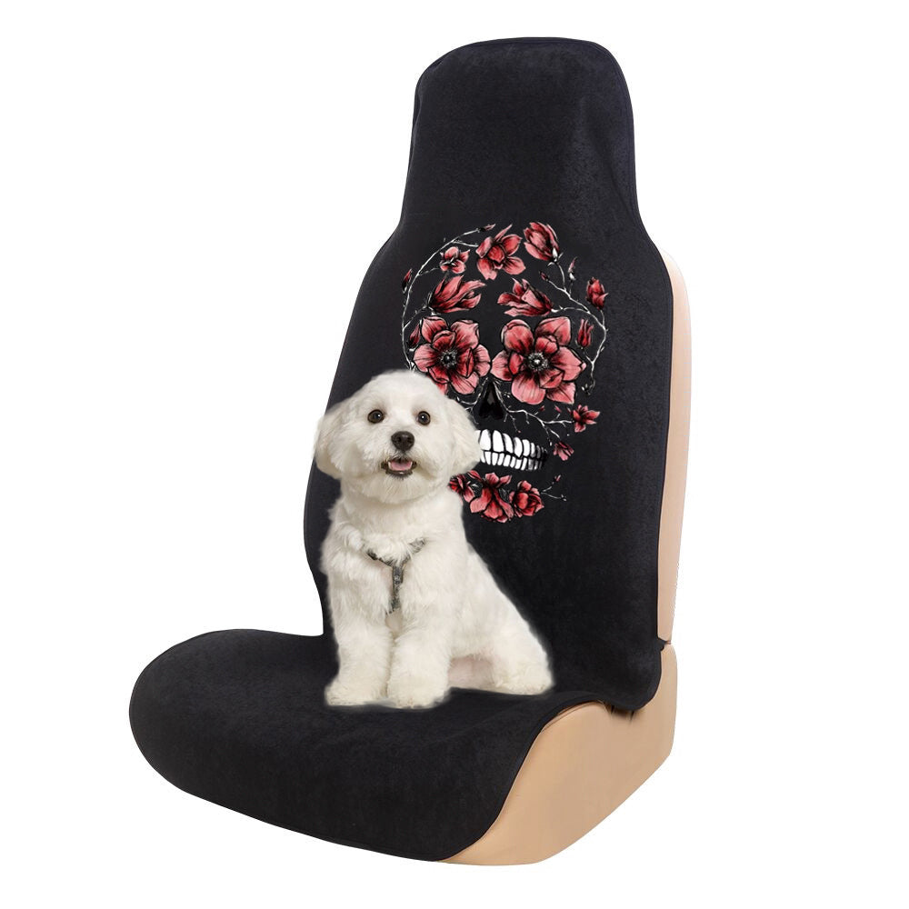 Car Front Seat Cover Sports Sweat Towel-Red Flower