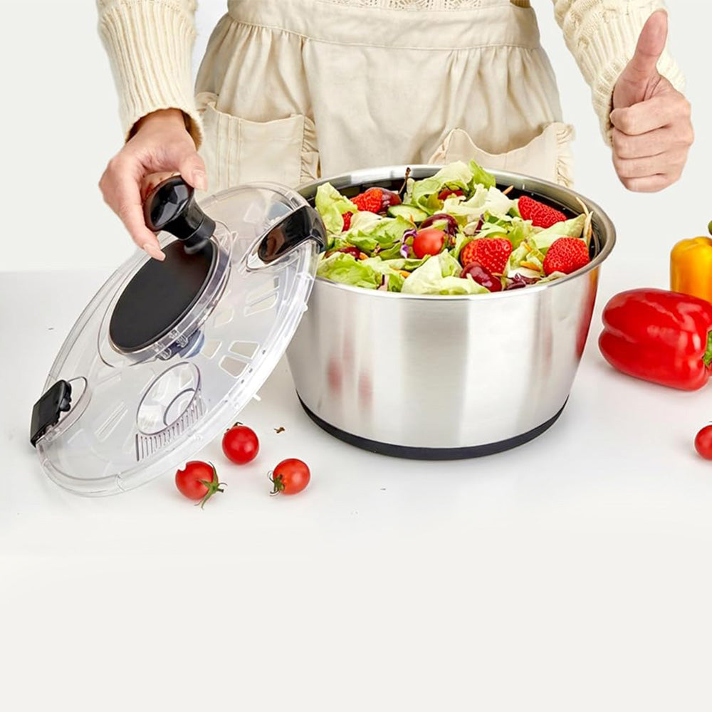 5L Stainless Steel Salad Spinner Vegetable and Fruit Washer Dryer Bowl
