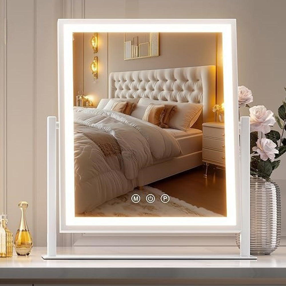 10X Magnifying LED Makeup Mirror 3-Color Dimmable 360-Degree Rotation Tabletop Vanity