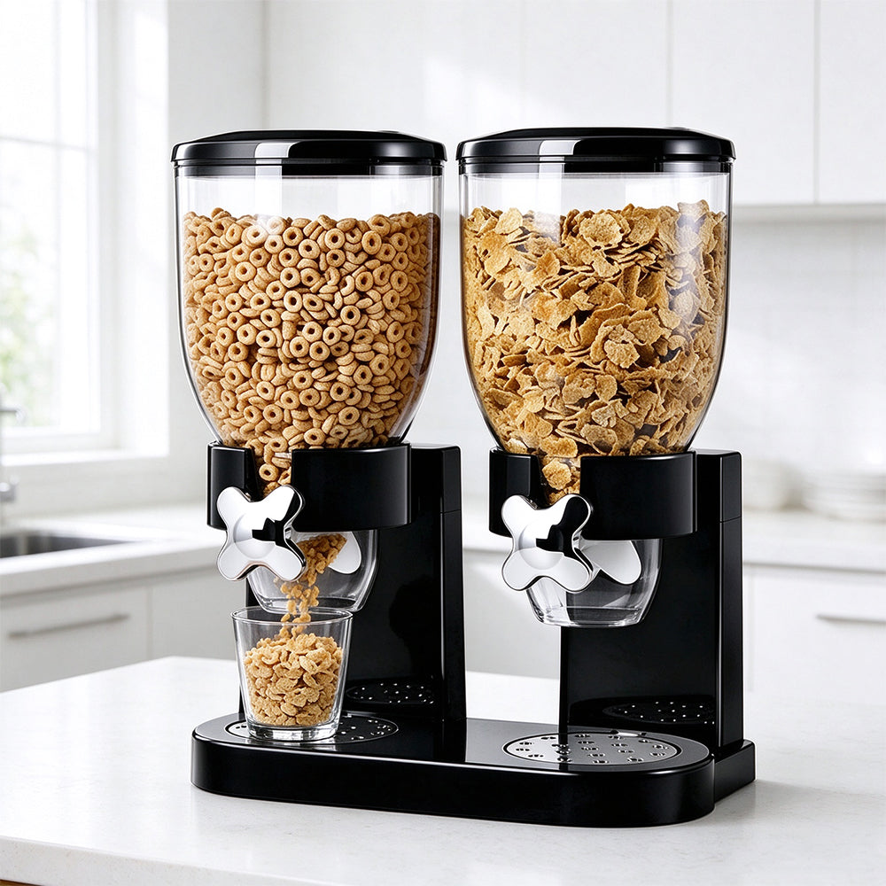 Rotating Grain Storage Dispenser with Sealed Lid and Removable Tray