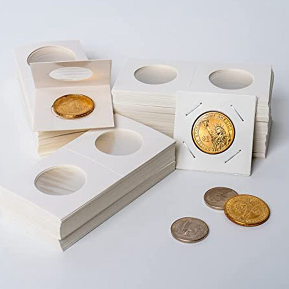 50 Piece Cardboard Coin Holders with Clear Window for Staple Display