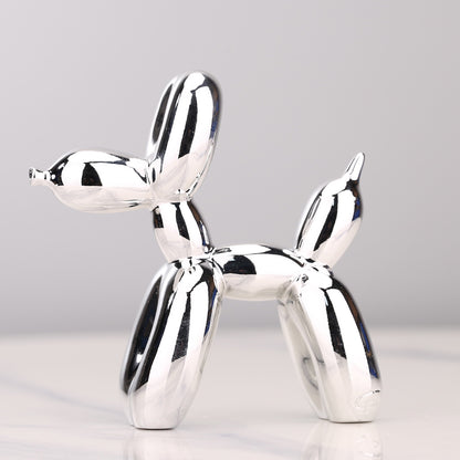 Electroplated Silver Resin Balloon Dog Statues Cute Home Decor Ornaments