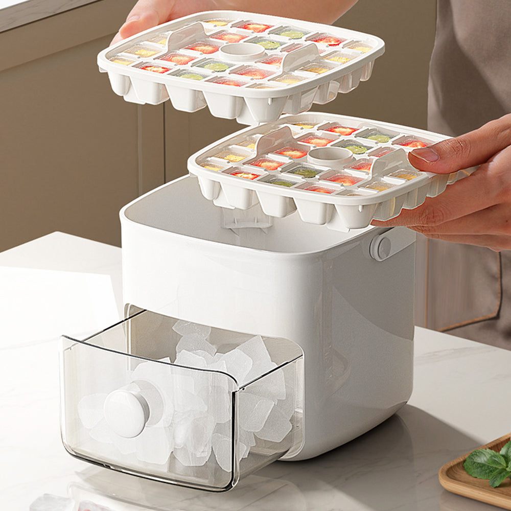 Portable 48 Grids Ice Cube Tray Mould with Lid and Storage Box Scoop Tong Set
