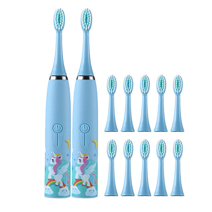 2Pcs Cute Cartoon Electric Soft Toothbrush with 6 Replacement Electronic Toothbrush Heads