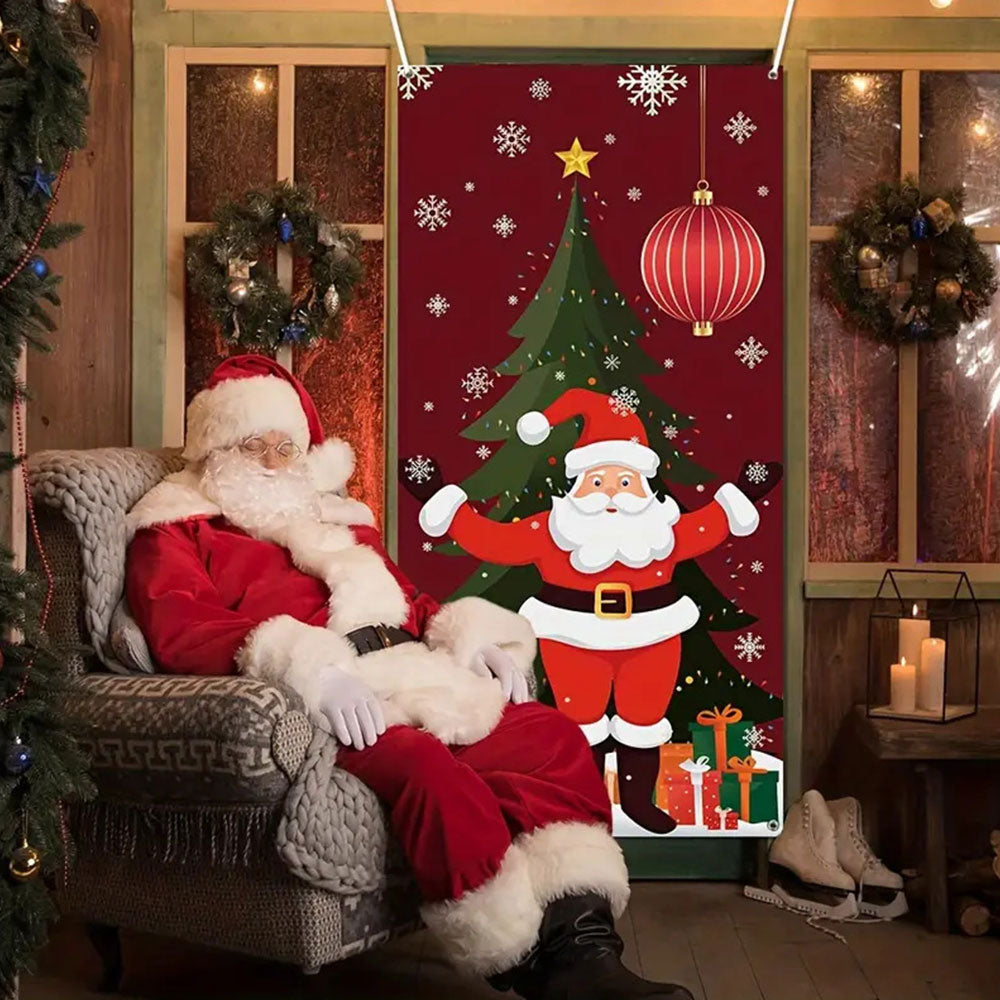 2Pcs 180x90CM Santa Claus Door Cover Christmas Background Cloth Hanging
