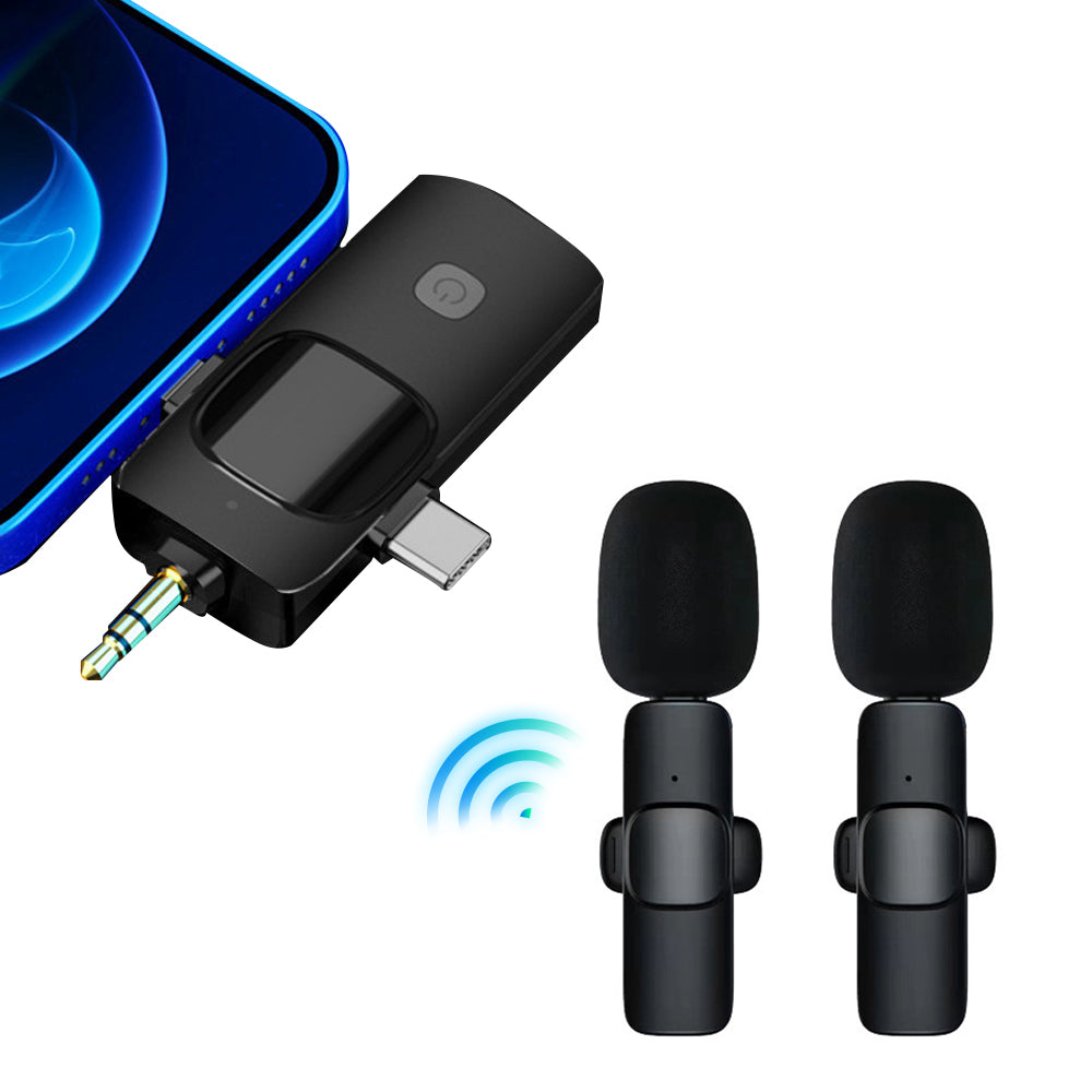 Pair of Wireless Lavalier Microphone Set for iPhone iPad Android