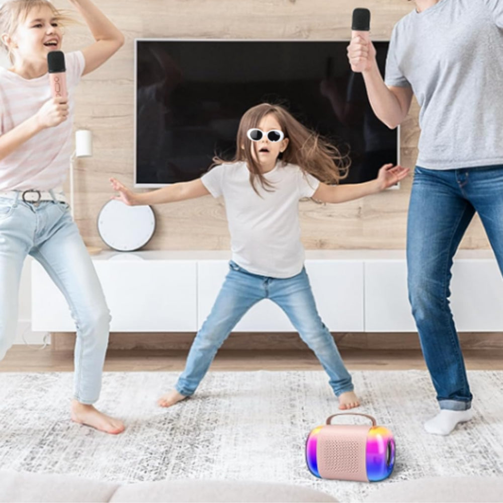Mini Karaoke Machine Portable Bluetooth Speaker with 2 Wireless Microphones