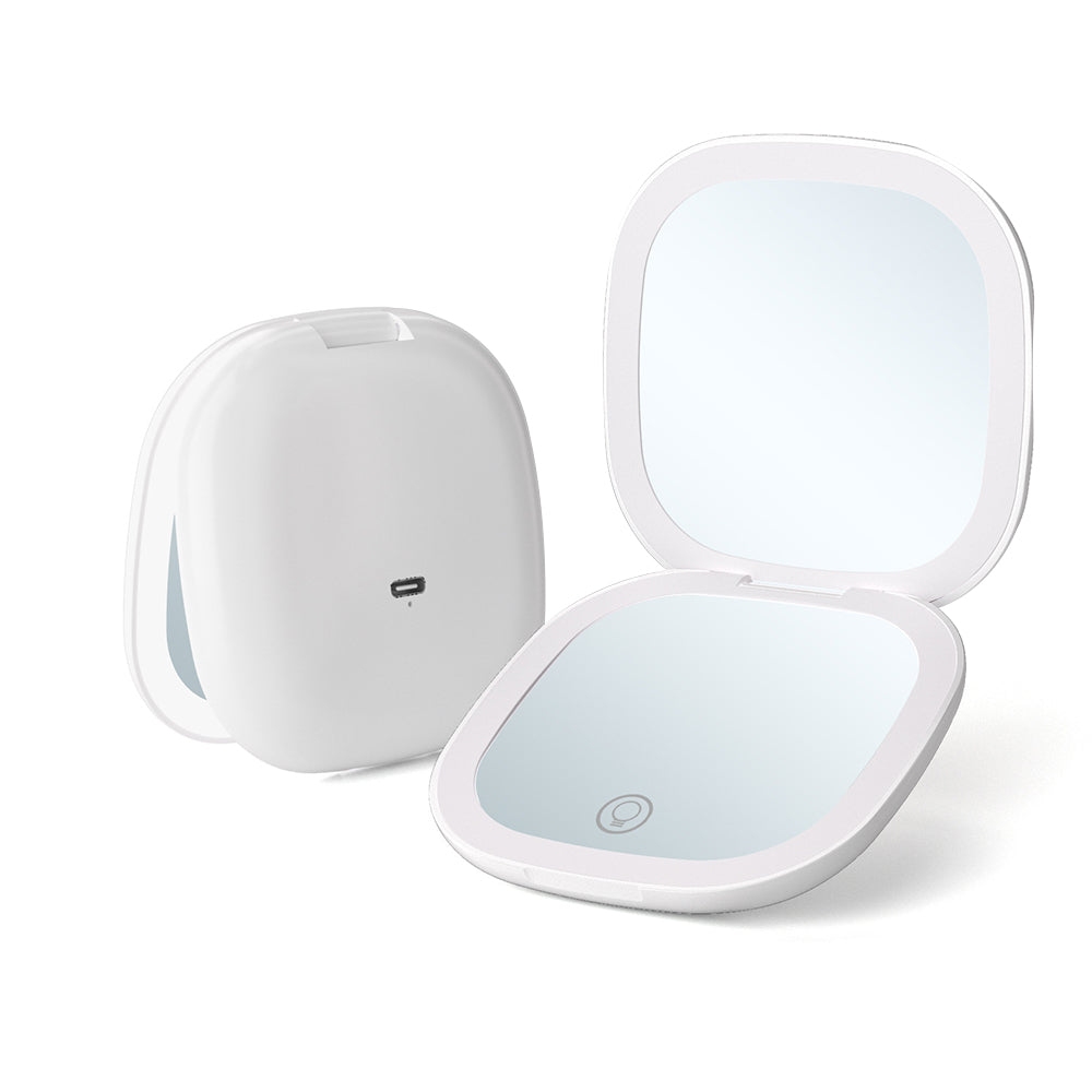 Lighted Travel Makeup Mirror with 1X/10X Magnifying Double Sided Dimmable