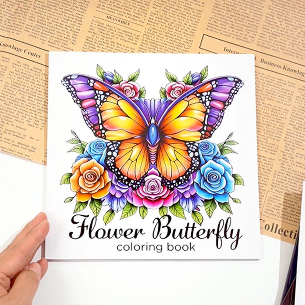 2 Coloring Books with 24 Floral and 24 Butterfly Designs