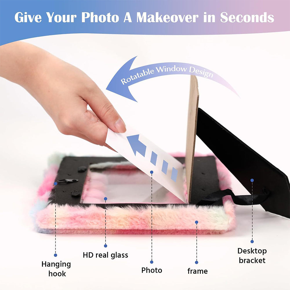 Cute Fluffy Plush Photo Frame With HD Glass Protection-Multicolour