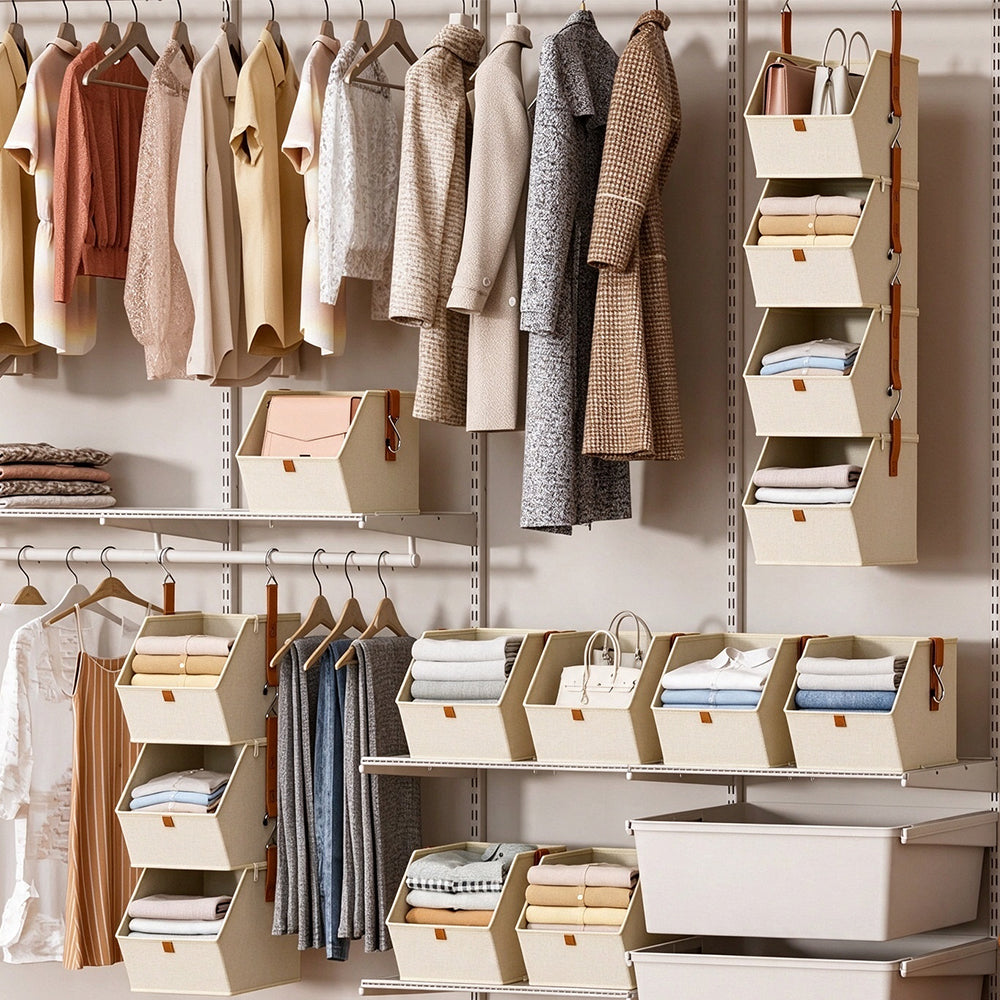 4 Tier Hanging Closet Organizer Shelf with Zip Connected Storage Layers