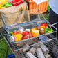 Rotating Stainless Steel BBQ Grill Basket with Stand and Handle for Camping Garden