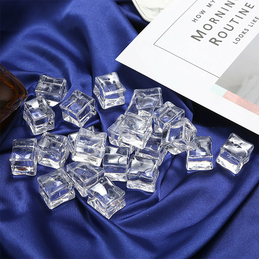 25 Pack Clear Simulated Ice Cubes for Drink Reusable Ice Cubes for Decor Home Bar Parties
