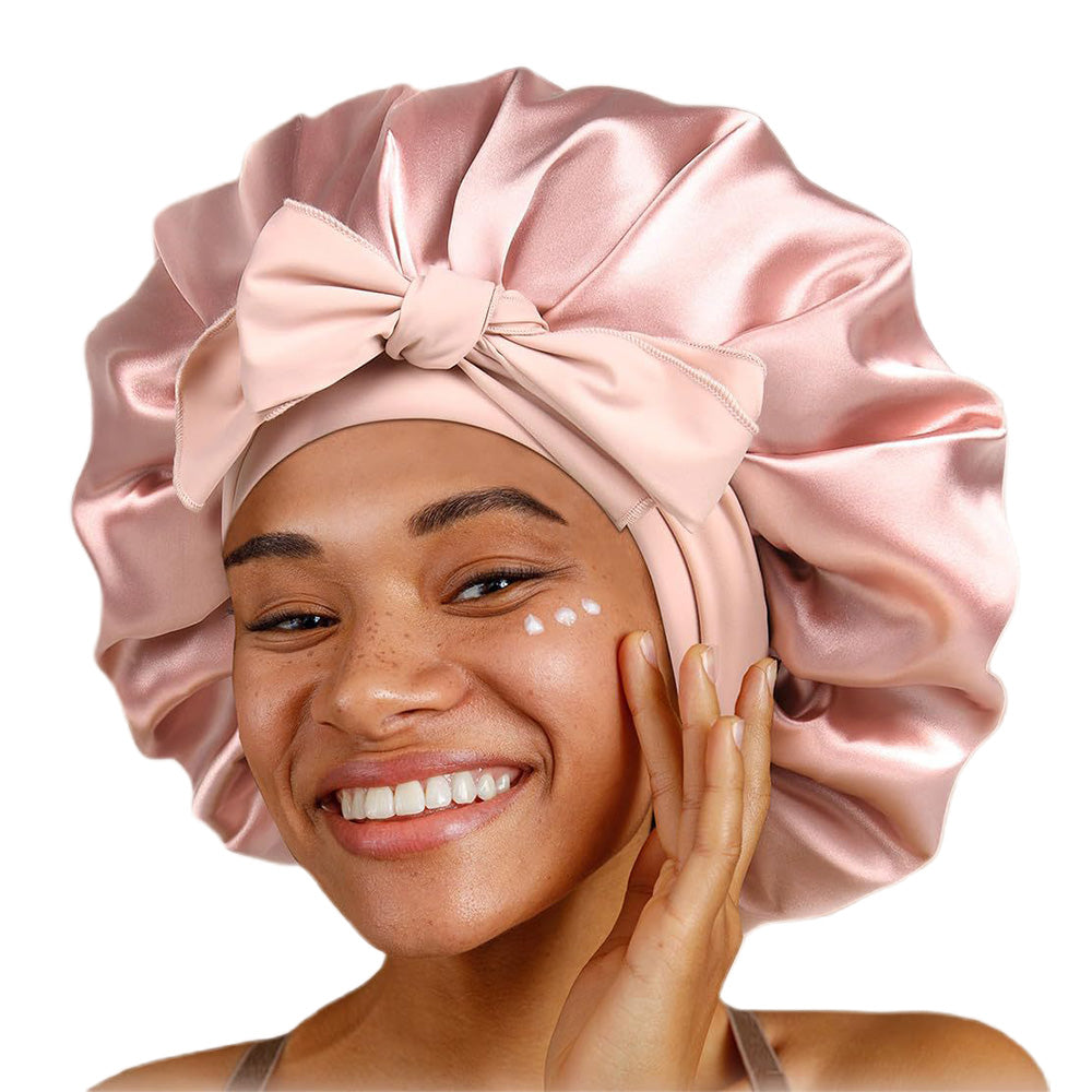 Polyester Satin Hair Bonnet with Tie Band for Sleeping-Red