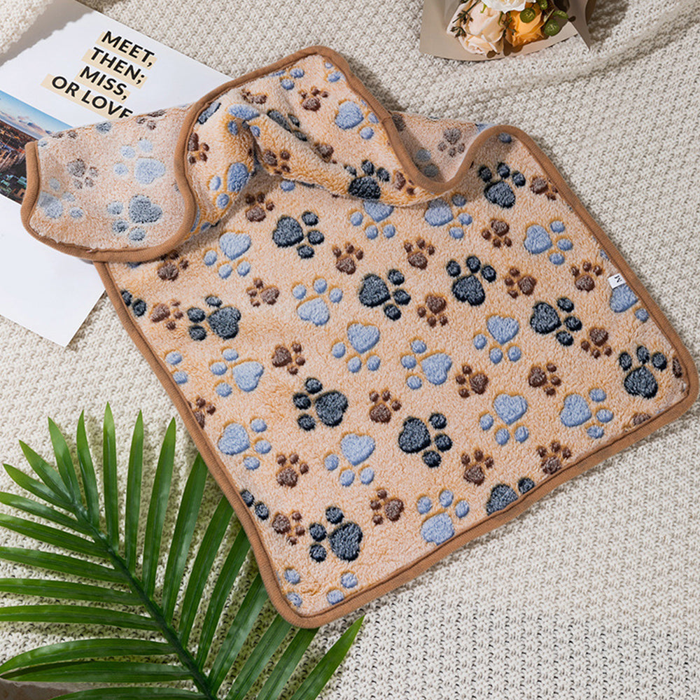 Pet Mat Paw Print Cat Dog Puppy Fleece Soft Pet Blanket Bed Cushion-Coffee