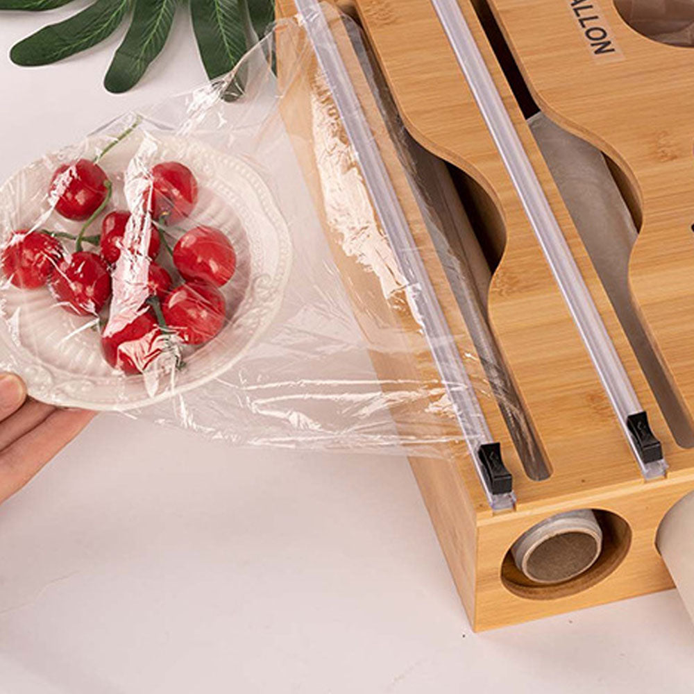 6-in-1 Foil and Plastic Wrap Dispenser Bag Food Baggie Organizer with Cutter