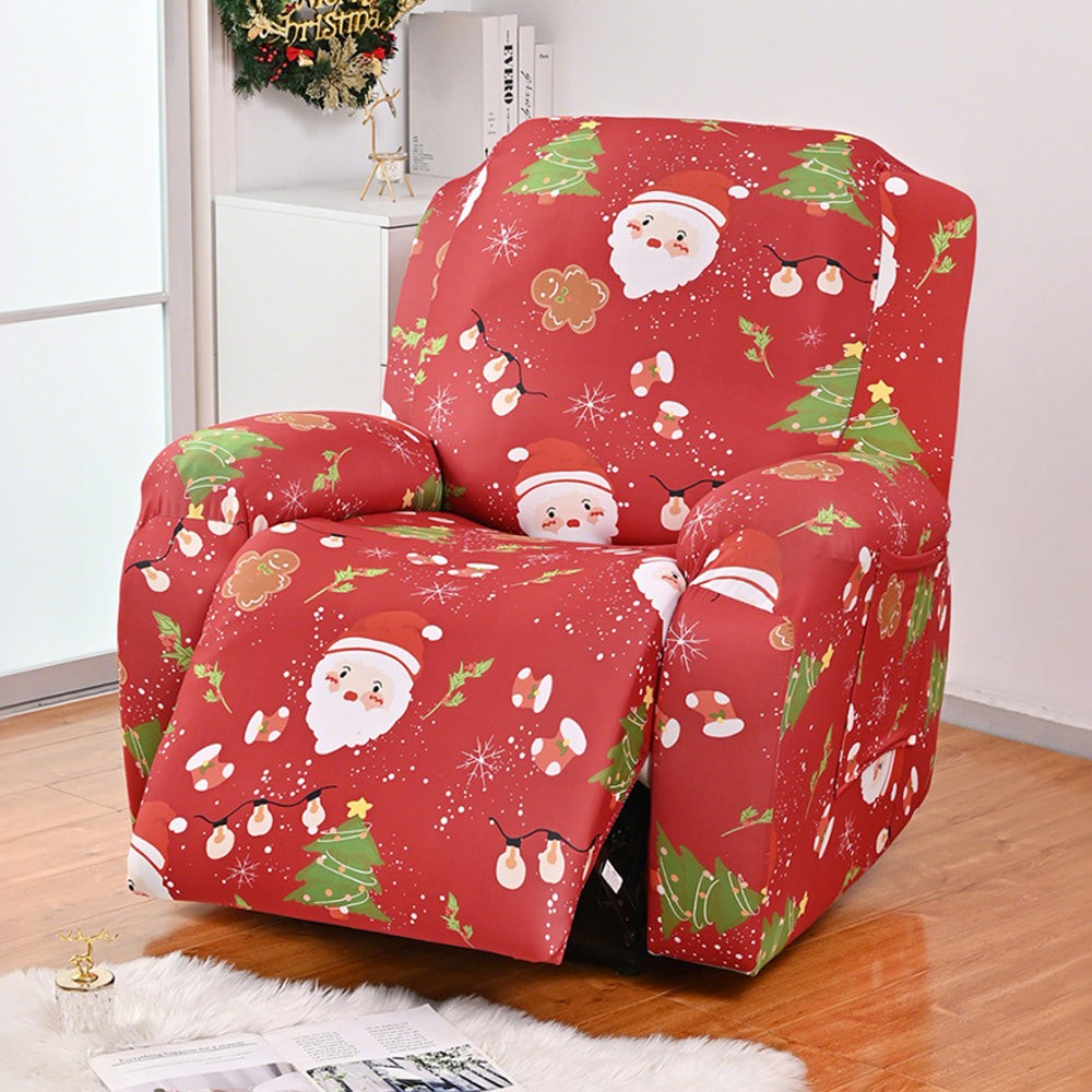 Christmas Recliner Chair Cover Sofa Slipcover with Side Pocket