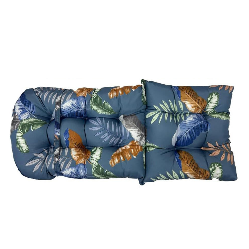 High Back Rocking Chair Cushion Water Resistant Outdoor Seat Pad with Ties-Blue