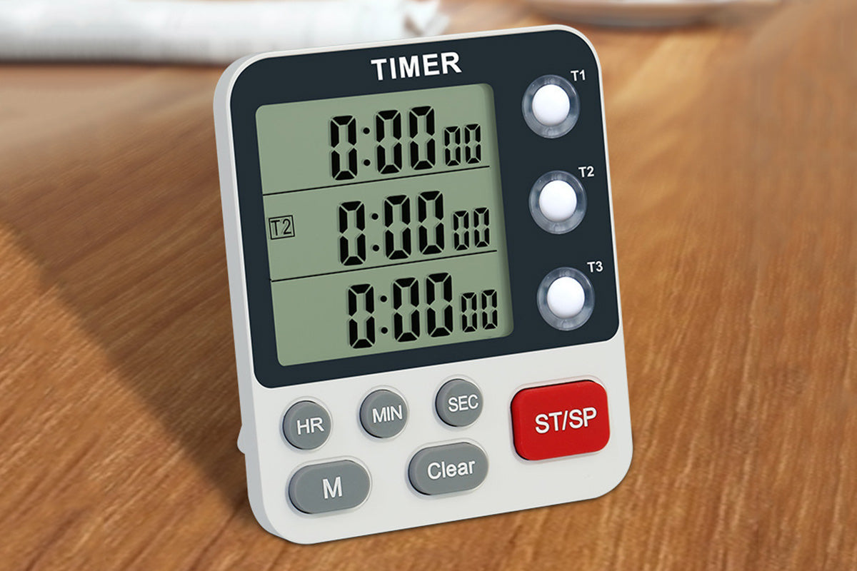 Kitchen Timer Digital for Cooking 3 Channel Large Display Loud Food Timer