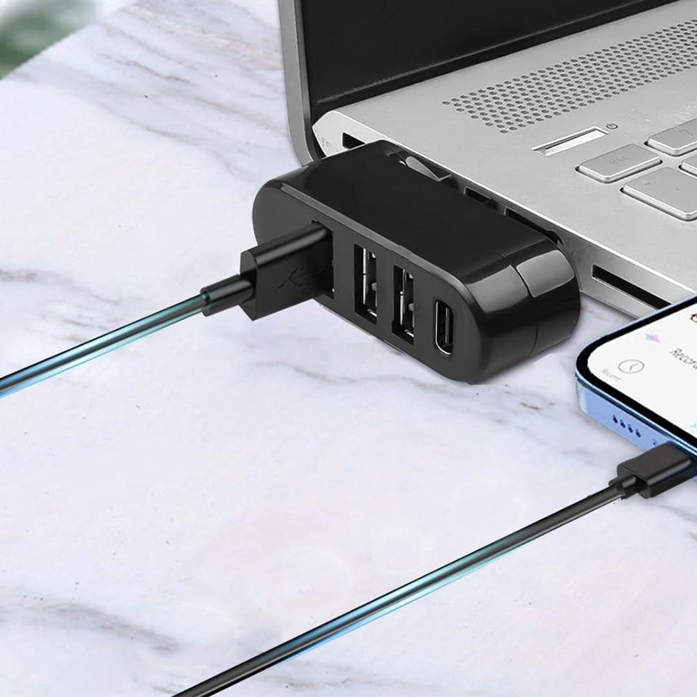 4-Port USB 3.0 Hub 180-Degree Rotating USB Splitter for Laptop Car