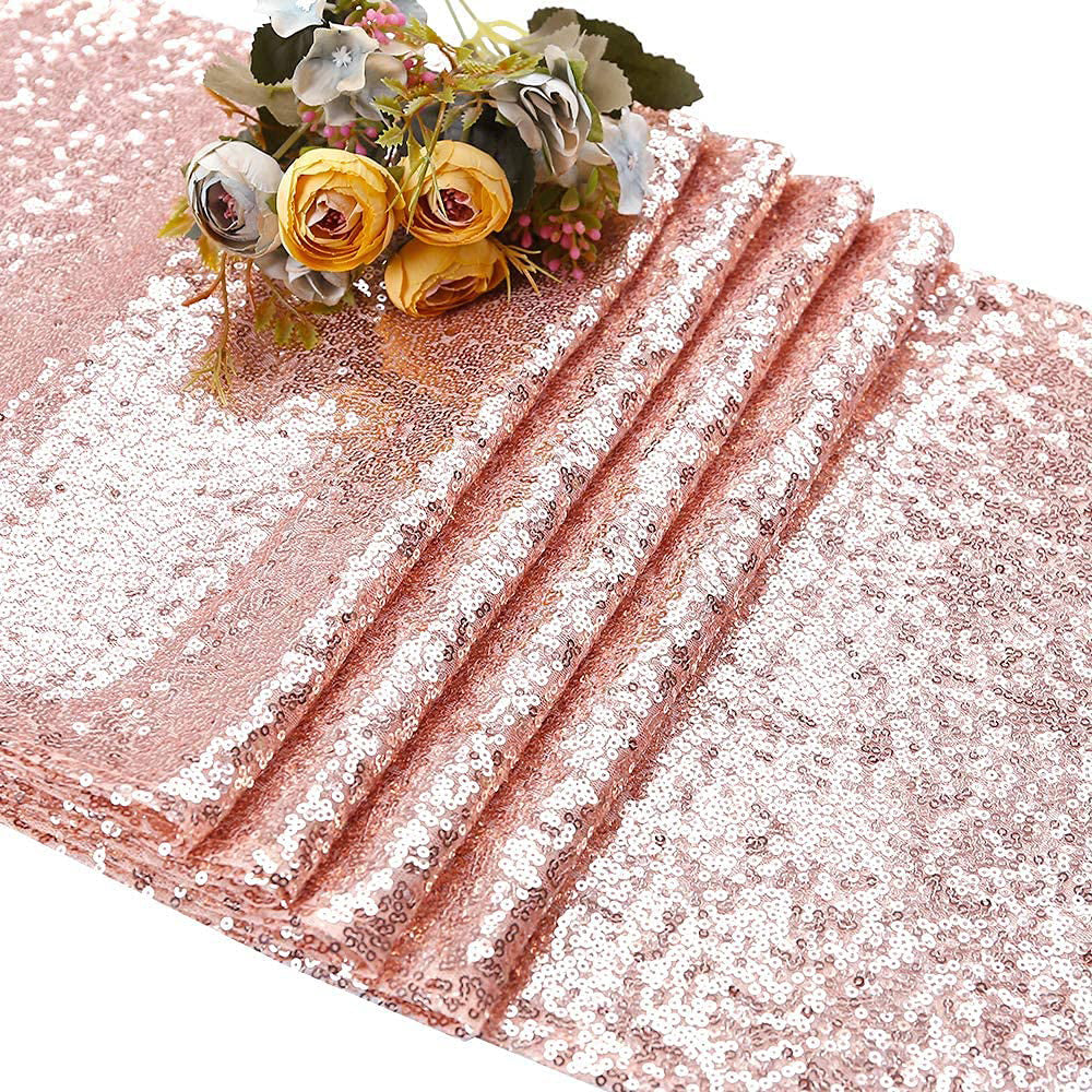 High Density Sequin Table Runner for Weddings Parties and Holidays-Rose Gold