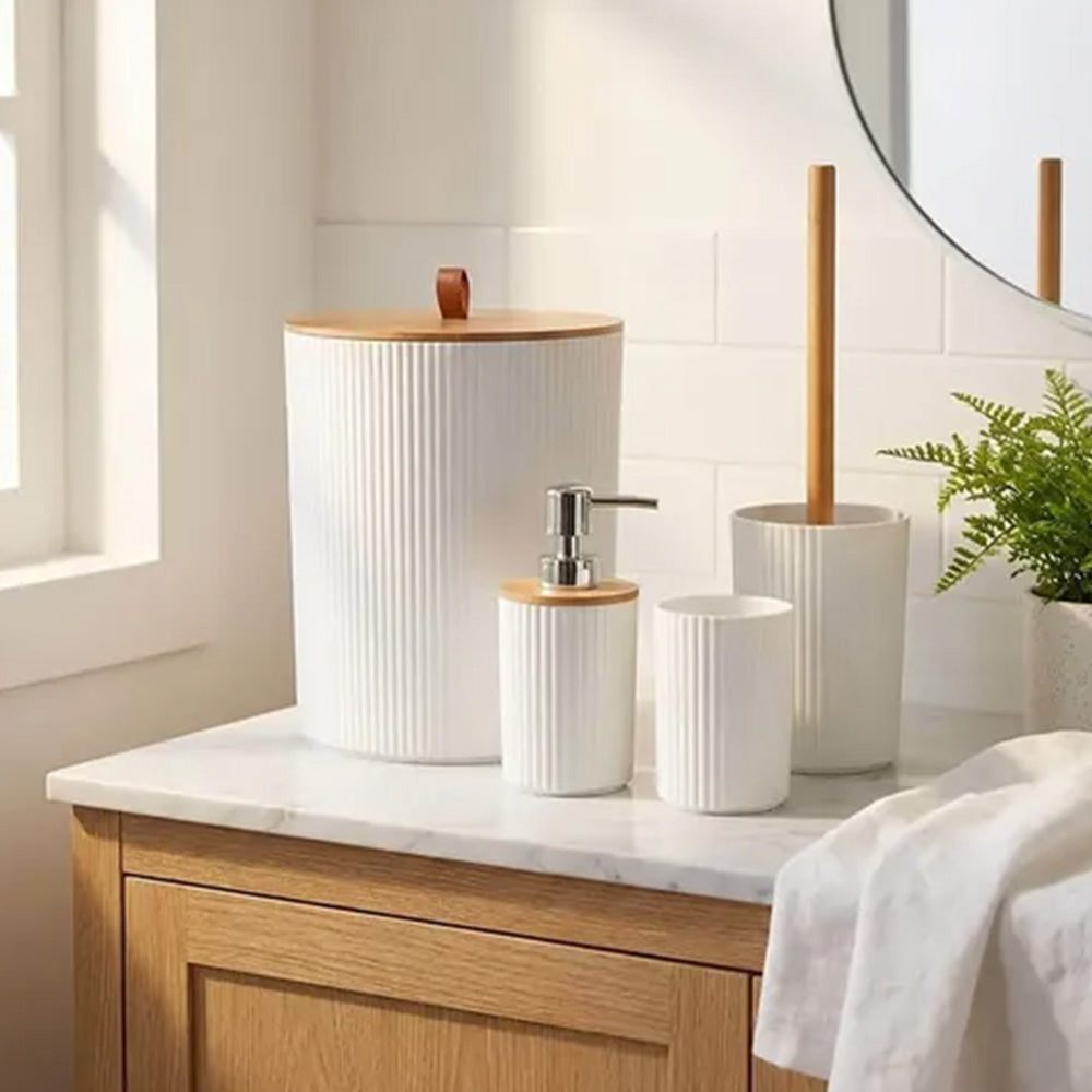 6 Pcs Bathroom Wash Set with Bamboo Lids and Plastic Body