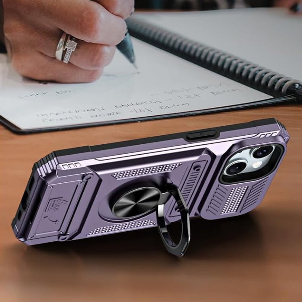 Wallet Card Slot Shockproof Protective Case for iPhone 17 and 18 Series-Purple