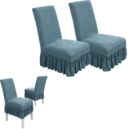 2Pcs Stretch Dining Chair Covers with Ruffled Skirt Stain and Wrinkle Resistant Fabric