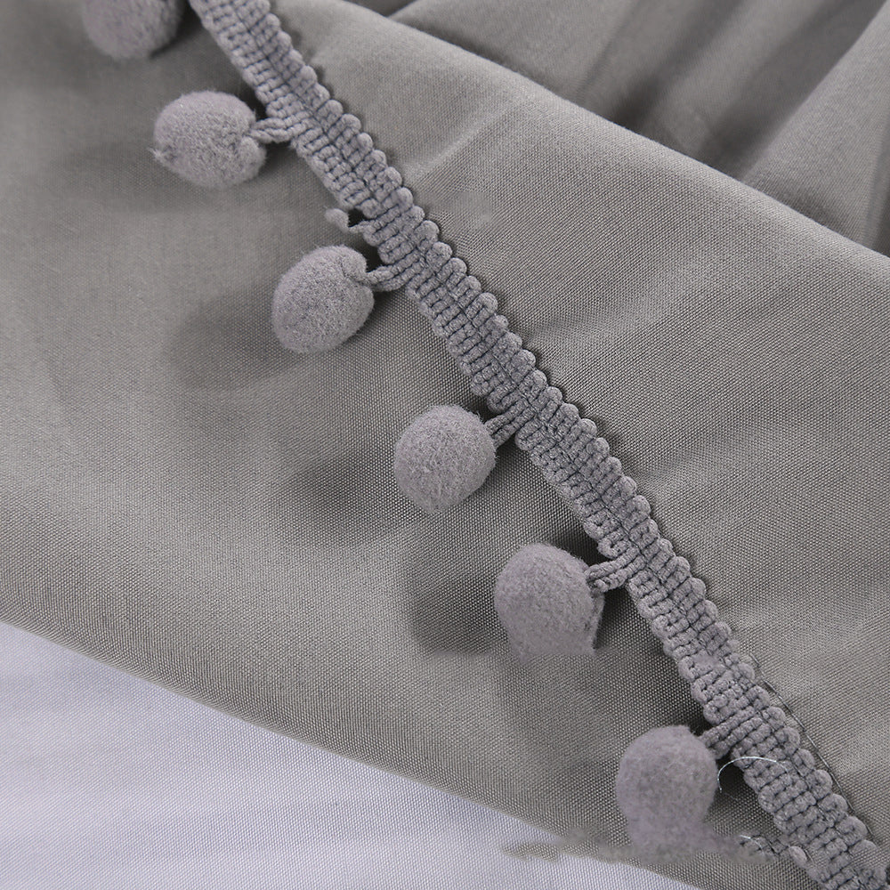 Pompom Fringe Bed Skirt Ruffle Valance Elastic Bed Wrap Around